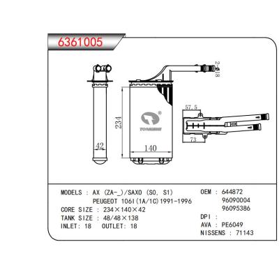  適用于AX (ZA-_)/SAX0 (s0，S1)PEUGEOT 1061(1A/1C) 1991-1996 OEM:644872,96090004,96095386